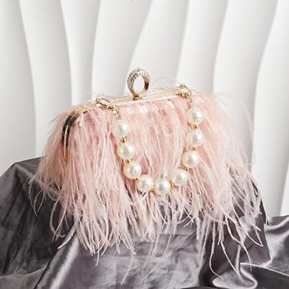 Neiman Marcus Pink Real Natural Ostrich Feather Evening Clutch - Picture 3 of 3